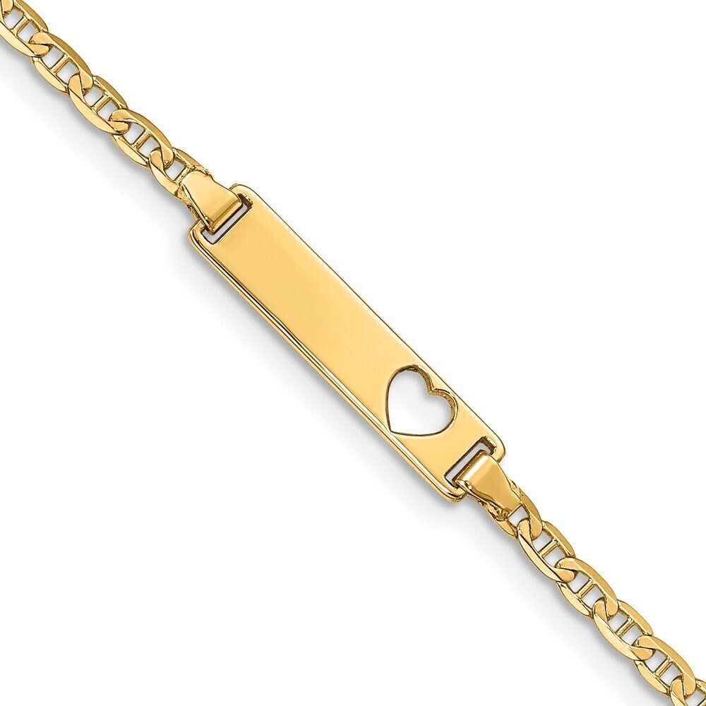 14k Yellow Gold Cut-out Heart Anchor Link Id Bracelet